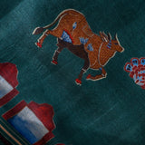 Teal & Mustard Kalamkari Print Saree With Silver Woven Border