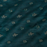 Teal & Mustard Kalamkari Print Saree With Silver Woven Border