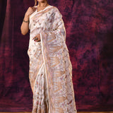 Artistic Cream With Fish And Floral Motifs Chanderi Saree