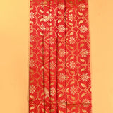 Red Gold Zari Ogee Floral Paisley Jaal Pure Silk Banarasi Saree With Floral Scroll Pallu