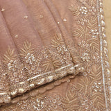 Rose Gold Crinkle Georgette Saree With All Over Hand Embroidered Sequin Floral Design