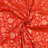 Red Gold Zari Ogee Floral Paisley Jaal Pure Silk Banarasi Saree With Floral Scroll Pallu