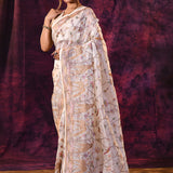 Artistic Cream With Fish And Floral Motifs Chanderi Saree