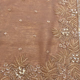 Rose Gold Crinkle Georgette Saree With All Over Hand Embroidered Sequin Floral Design