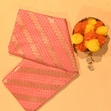 Coral Pink Gold Zari Diagonal Geometric Butti Pure Silk Banarasi Saree With Gold Diamond Weave Pallu