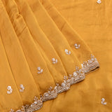 Mustard Yellow Georgette Saree With Hand Embroidered Pearl Floral Border