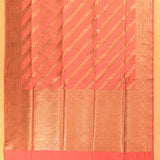 Coral Pink Gold Zari Diagonal Geometric Butti Pure Silk Banarasi Saree With Gold Diamond Weave Pallu