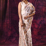 Artistic Cream With Fish And Floral Motifs Chanderi Saree