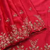 Red Pink Georgette Saree With Hand Embroidered Gold Sequin Floral Border