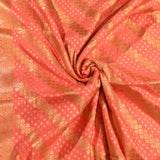 Coral Pink Gold Zari Diagonal Geometric Butti Pure Silk Banarasi Saree With Gold Diamond Weave Pallu