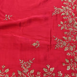 Red Pink Georgette Saree With Hand Embroidered Gold Sequin Floral Border