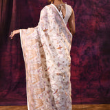 Artistic Cream With Fish And Floral Motifs Chanderi Saree