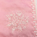 Shaded Peach Pink Georgette Saree With Hand Embroidered White Rose Motifs