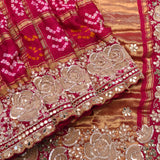 Pink Bandhani Hand Embroidered Designer Saree With Mirror Work
