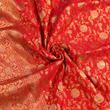 Scarlet Red Dual Tone Zari Floral Jaal Pure Silk Banarasi Saree With Dense Floral Jaal Pallu