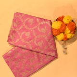 Dusty Pink Gold Zari All-Over Floral Vine Jaal Pure Silk Banarasi Saree With Floral Bouquet Pallu