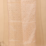 Ivory Beige Organza Foil Printed Saree With Allover Gold Mukaish Floral Jaal & Lace Border