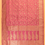 Dusty Pink Gold Zari All-Over Floral Vine Jaal Pure Silk Banarasi Saree With Floral Bouquet Pallu