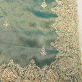 Sage Green Shaded Hand Embroidered Designer Saree With Zardosi Border