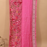 Pink Cotton Saree With Woven Rose Border