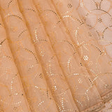 Ivory Beige Organza Foil Printed Saree With Allover Gold Mukaish Floral Jaal & Lace Border