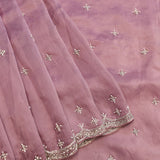 Mauve Hand Embroidered Saree With Silver Beadwork Scalloped Border