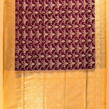 Deep Maroon Pure Silk Banarasi Saree With Gold Zari Floral Jaal And Contrast Pallu