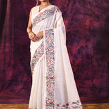 Pristine White With Meenakari Floral Border Chanderi Saree
