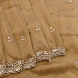 Golden Beige Hand Embroidered Saree With Floral Sequin Border