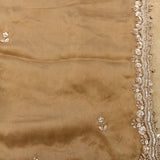 Golden Beige Hand Embroidered Saree With Floral Sequin Border