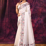 Pristine White With Meenakari Floral Border Chanderi Saree