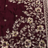 Burgundy Hand Embroidered Saree With Floral Sequin Pallu