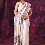 Pristine White With Meenakari Floral Border Chanderi Saree