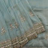 Powder Blue Hand Embroidered Saree With Sequinned Lotus Border