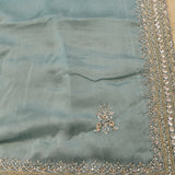Powder Blue Hand Embroidered Saree With Sequinned Lotus Border