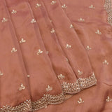 Dusty Rose Hand Embroidered Saree With Geometric Zigzag Border