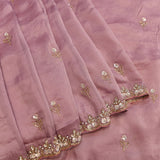 Mauve Pink Hand Embroidered Saree With Floral Sequin Border