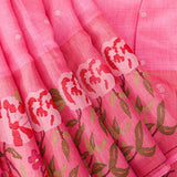 Pink Cotton Saree With Woven Rose Border