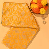 Mustard Yellow And Olive Green Gold Zari Floral Jaal Pure Silk Banarasi Saree With Contrast Pallu