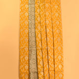 Mustard Yellow And Olive Green Gold Zari Floral Jaal Pure Silk Banarasi Saree With Contrast Pallu