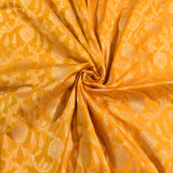 Mustard Yellow And Olive Green Gold Zari Floral Jaal Pure Silk Banarasi Saree With Contrast Pallu