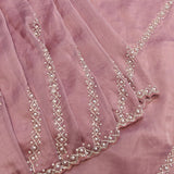 Mauve Pink Hand Embroidered Saree With Pearl Diamond Trellis Border