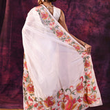 Off-White With Multicolor Floral Paisley Applique Work Tissue Silk Embroidered Saree