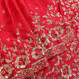 Red Hand Embroidered Saree With Floral Sequin Pallu