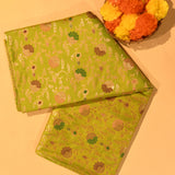 Lime Green Meenakari Gold Zari Floral Jaal Pure Silk Banarasi Saree