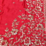 Red Hand Embroidered Saree With Floral Sequin Pallu