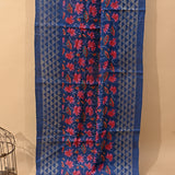 Navy Blue Ikat-Print Saree With Abstract Floral Motifs And Sequin Border