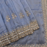 Grey Hand Embroidered Saree With Multi-Row Sequin Border