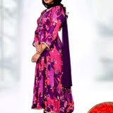 Purple Chiffon Floral Printed Kurta Set