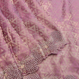Mauve Pink Woven Saree With Hand Embroidered Floral Medallion Border
